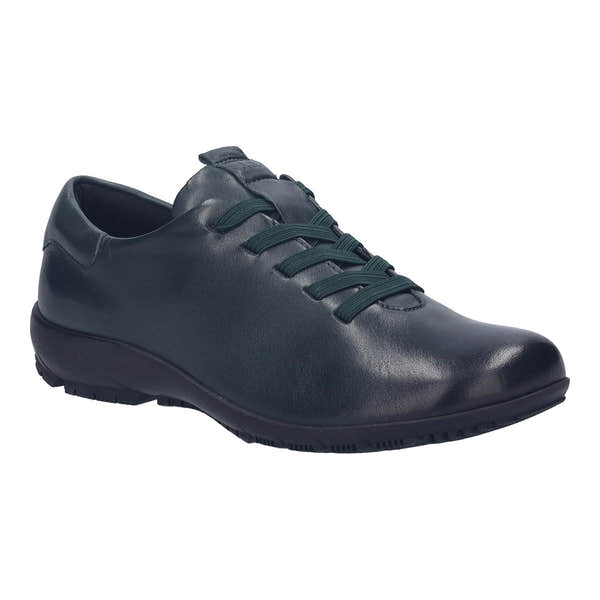Josef Seibel Charlotte 01 women's green leather slip-on shoes with arch support and lace-up design.