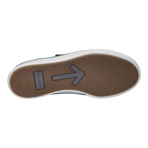 Josef Seibel Claire 03 ladies azur blue leather trainers with zip and lace-up closure, arch support, and rubber sole.