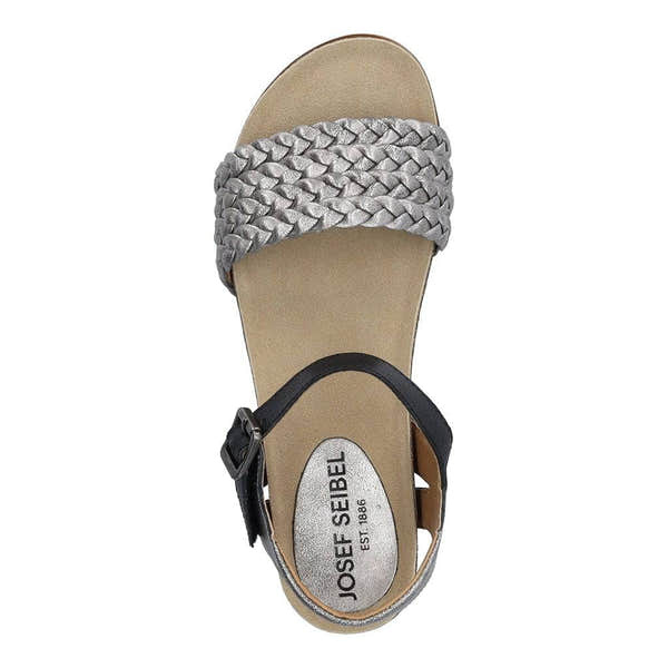 Josef Seibel Clea 16 Ladies Platinum Multi Leather Buckle Sandals-elevate your sole