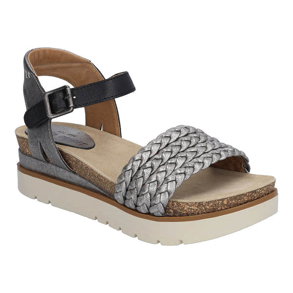 Josef Seibel Clea 16 Ladies Platinum Multi Leather Buckle Sandals-elevate your sole