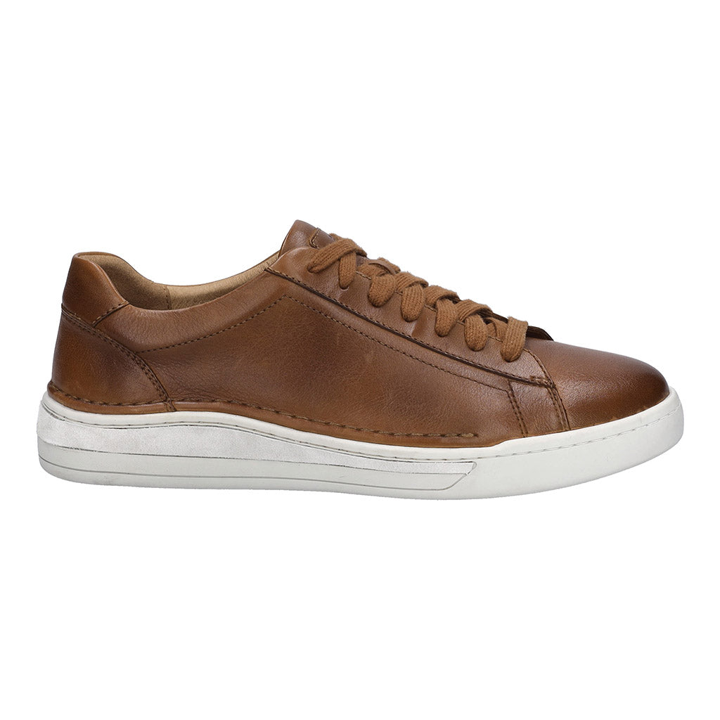 Josef Seibel Cleve 02 men's brown leather lace-up trainers with arch support and white rubber sole.