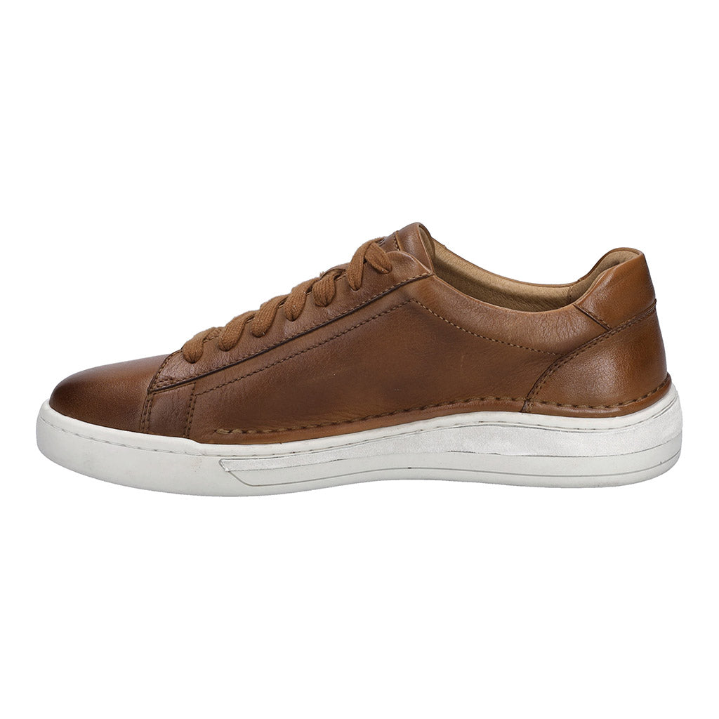 Josef Seibel Cleve 02 men's brown leather lace-up trainers with arch support and white rubber sole.