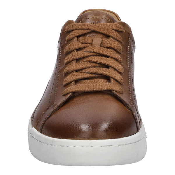Josef Seibel Cleve 02 men's brown leather lace-up trainer with arch support and white rubber sole.