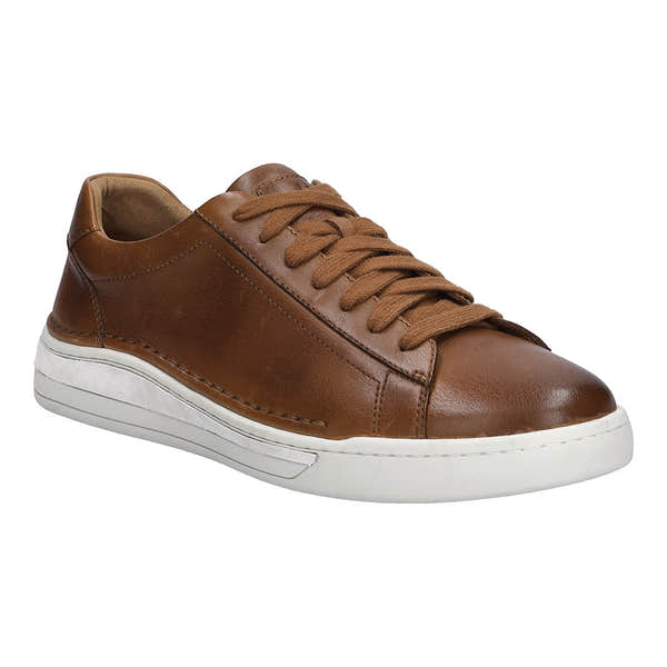 Josef Seibel Cleve 02 men's brown leather sneaker with arch support, lace-up closure, and white rubber sole.