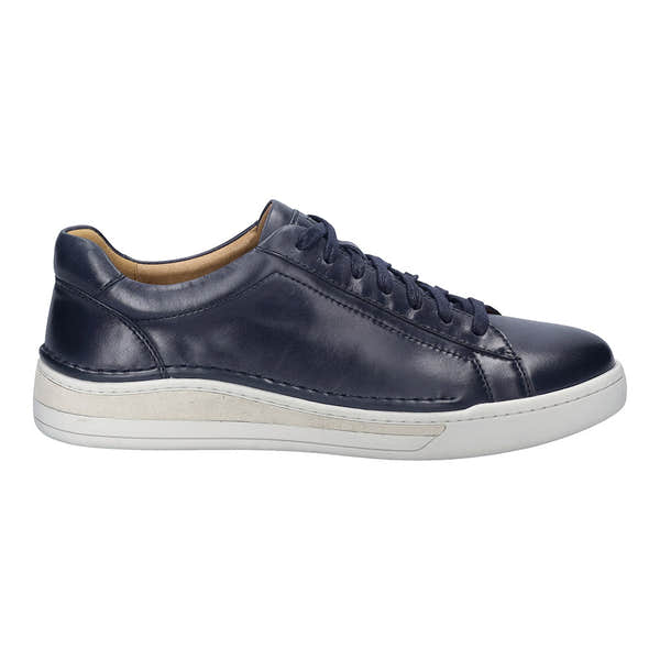 Josef Seibel Cleve 02 men's navy leather lace-up trainers with arch support and white rubber sole.