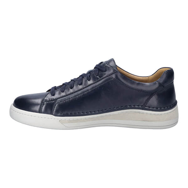 Josef Seibel Cleve 02 men's navy leather lace-up trainers with arch support and white sole.