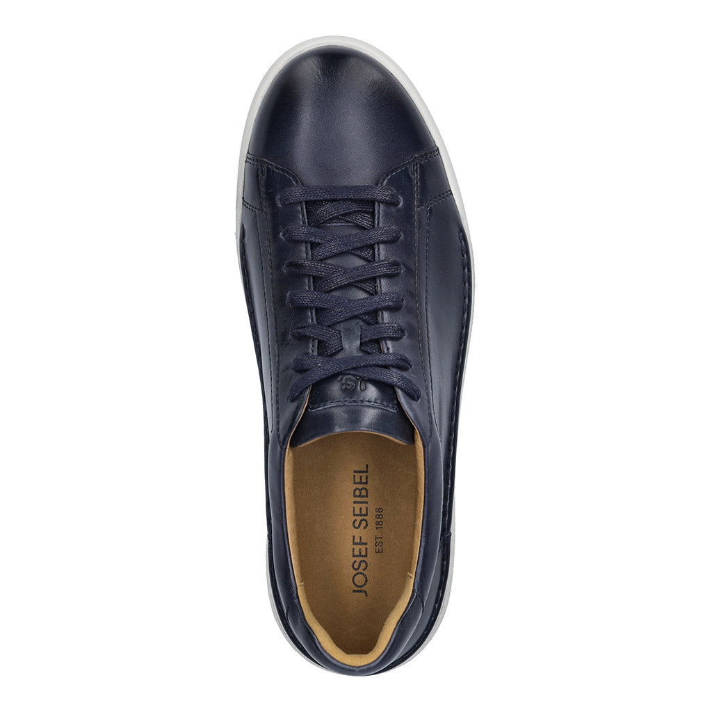 Josef Seibel Cleve 02 men's navy leather lace-up trainers with arch support and casual style.