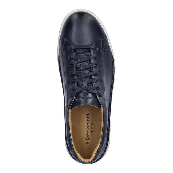 Josef Seibel Cleve 02 men's navy leather lace-up trainers with arch support and casual style.