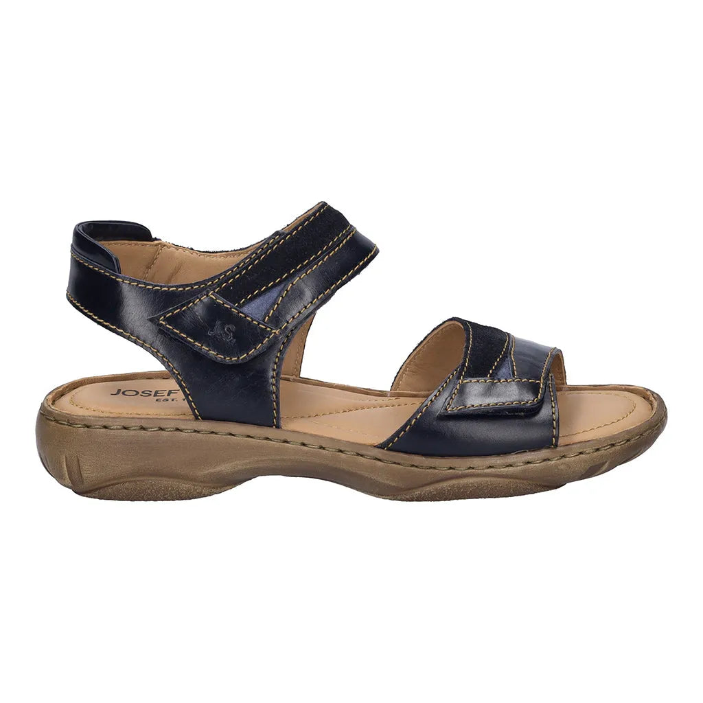 Josef Seibel Debra 19 Denim Blue leather sandals with adjustable straps and cushioned sole for comfortable summer wear.