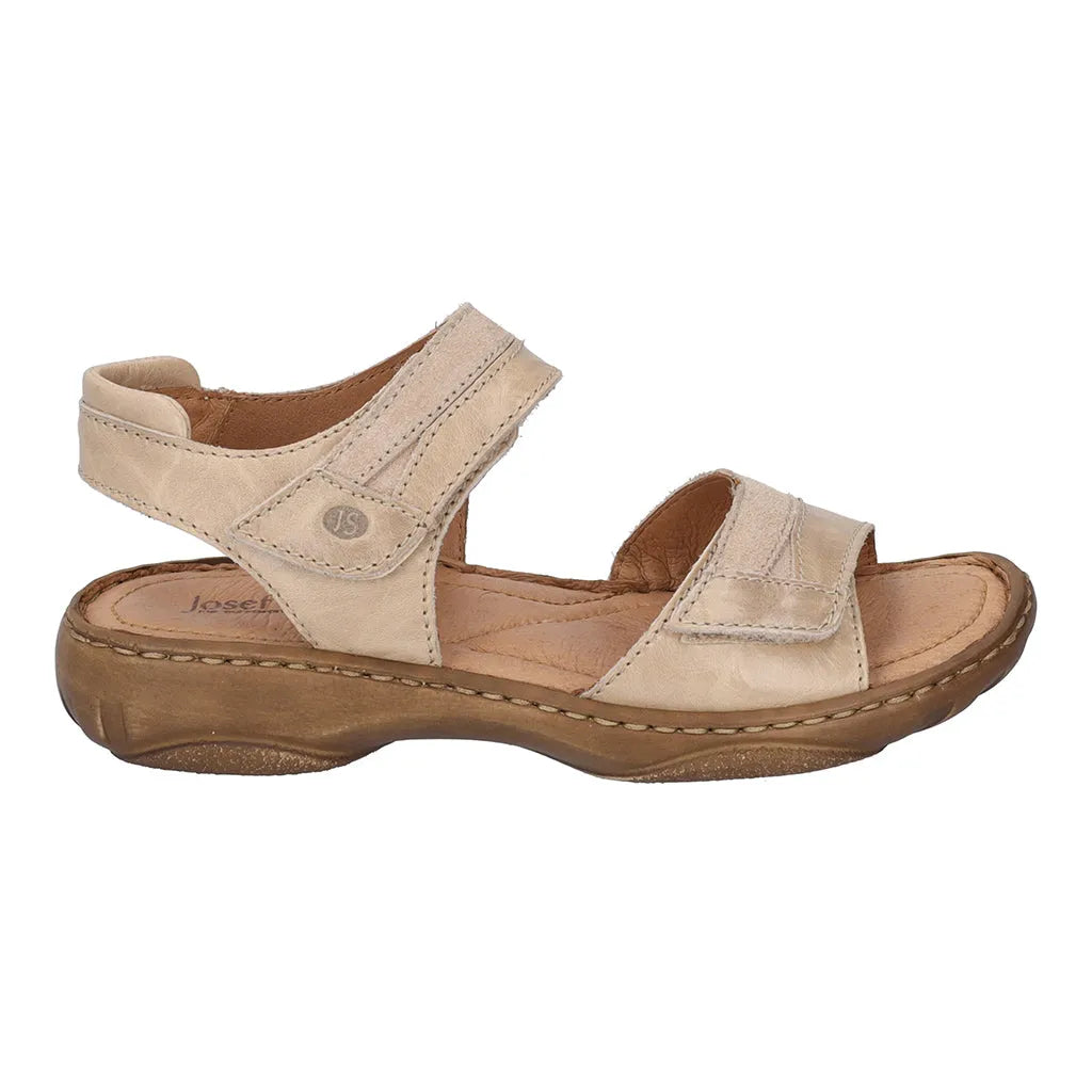 Josef Seibel Debra 19 beige leather touch fastening women's sandals with adjustable straps and cushioned sole.