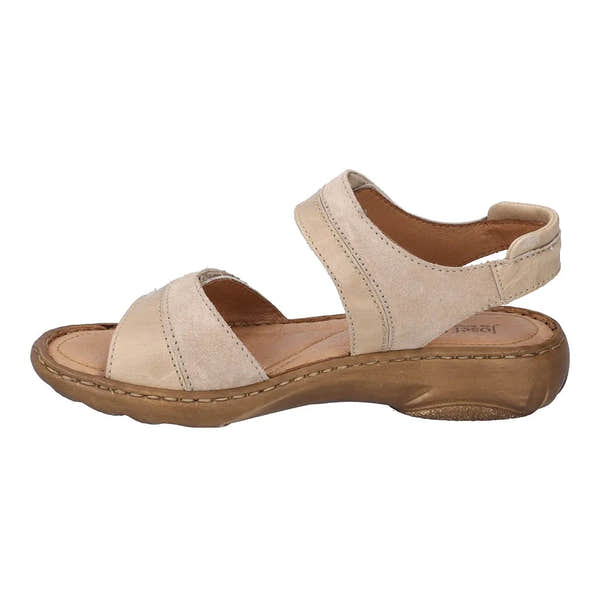 Josef Seibel Debra 19 beige leather ladies sandals with touch fastening strap, cushioned sole, and chunky rubber sole.