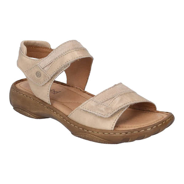 Josef Seibel Debra 19 beige leather women's touch-fastening sandals with open toe and cushioned sole, summer footwear for ladies.