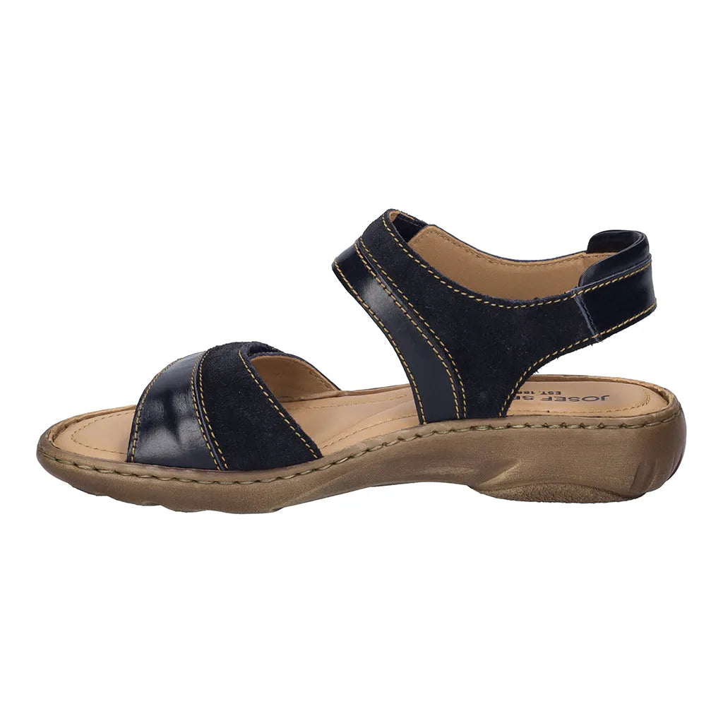 Josef Seibel Debra 19 ladies black leather sandals with Touch Fastening, cushioned sole, and adjustable straps.