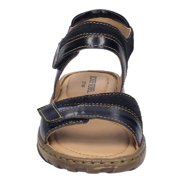 Josef Seibel Debra 19 women's black leather touch fastening sandals with padded insole and adjustable straps.