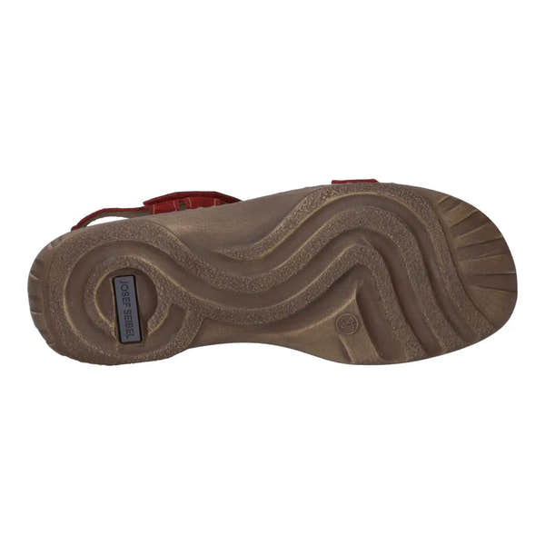 Josef Seibel Debra 58 women's red leather touch-fastening sandals with slip-resistant soles and cushioned footbed.