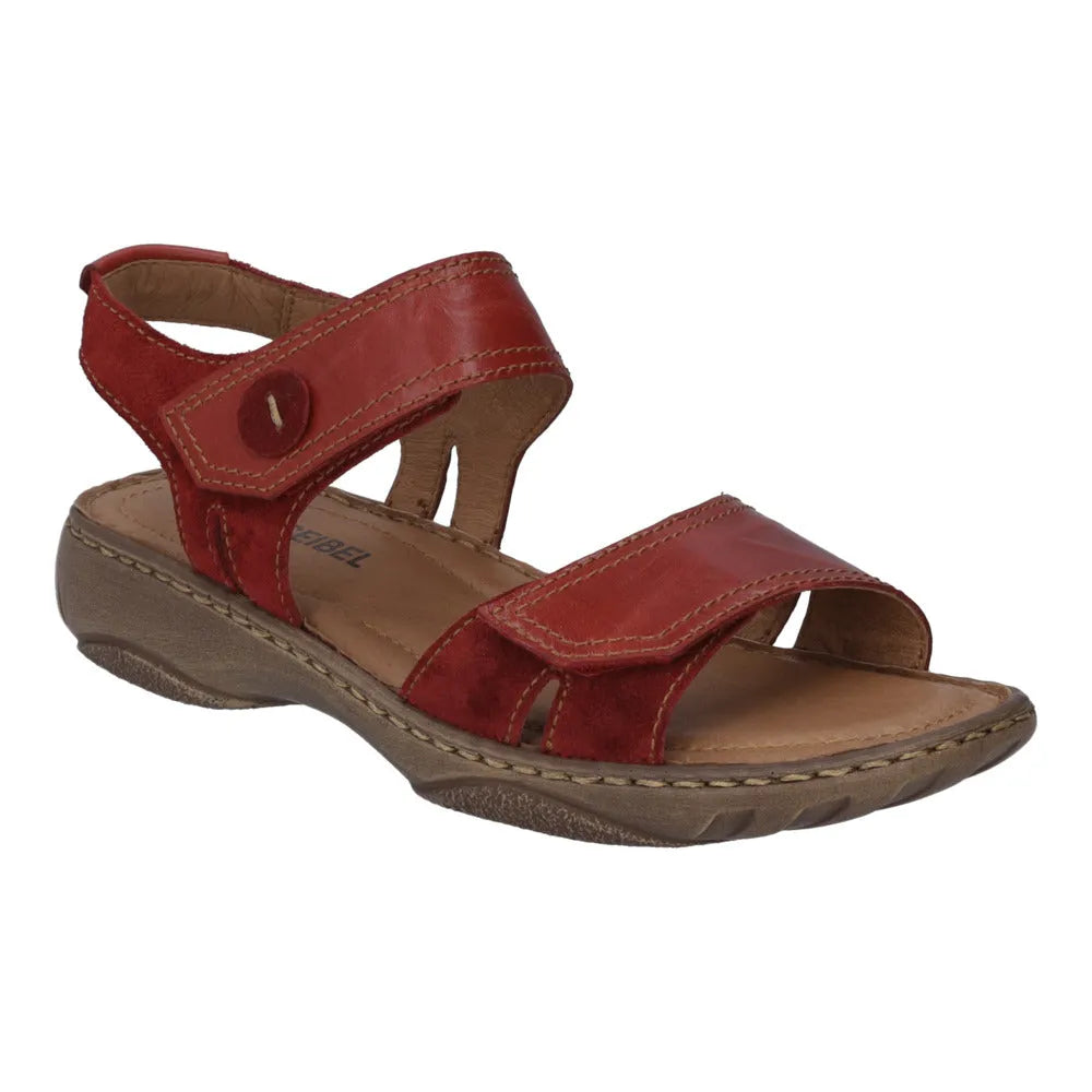 Josef Seibel Debra 58 women's red leather sandals with touch-fastening straps and cushioned sole.