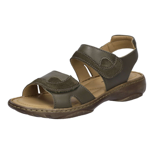 Josef Seibel Debra Ladies Moss Green Leather Touch Fastening Sandals-elevate your sole
