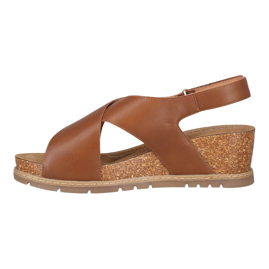 Josef Seibel Eden 01 women's dark brown leather sandals with touch fastening and cork wedge heel.
