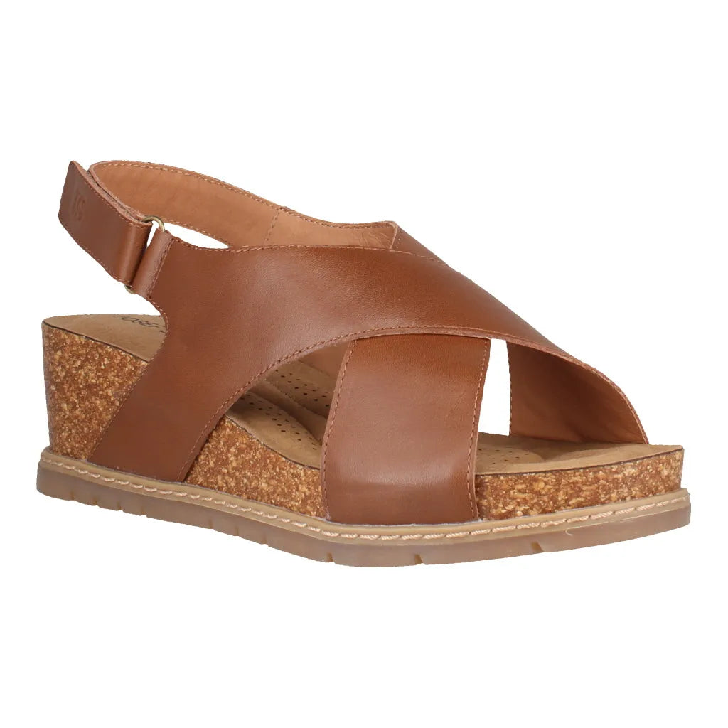 Josef Seibel Eden 01 ladies' dark brown leather wedge sandals with touch fastening straps and cork midsole.
