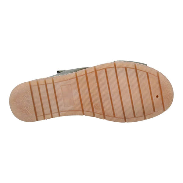 Josef Seibel Eden 01 ladies olive leather sandals with touch-fastening straps and a beige rubber sole.