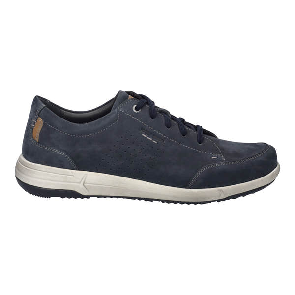 Josef Seibel Enrico 30 men's navy blue leather lace-up shoes with arch support and perforated design.