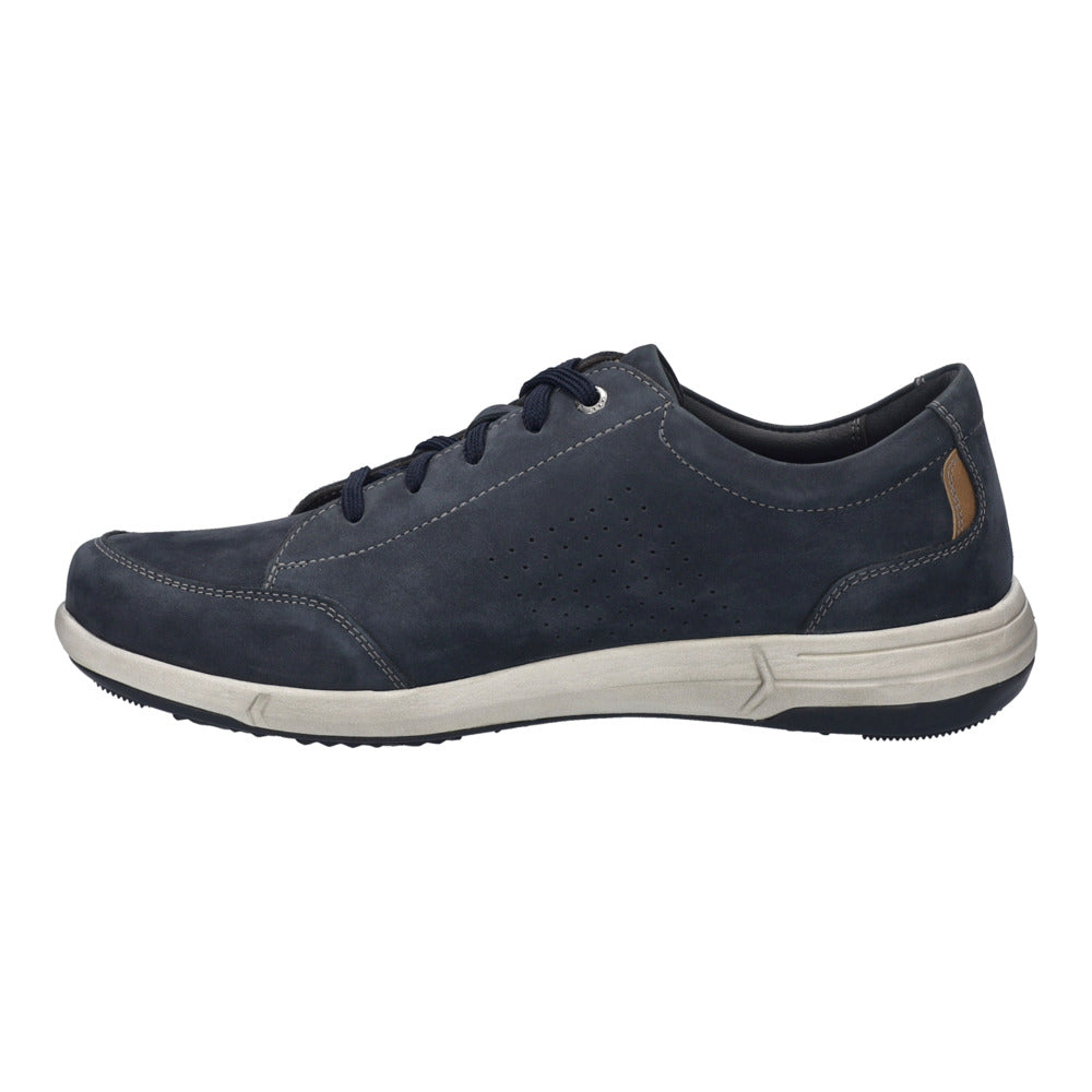 Josef Seibel Enrico 30 men's navy blue leather lace-up shoes with arch support and perforated detailing.