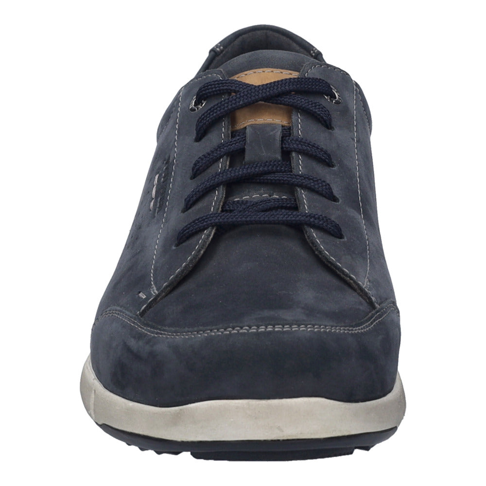 Josef Seibel Enrico 30 men's indigo blue leather lace-up shoes with arch support and casual design.