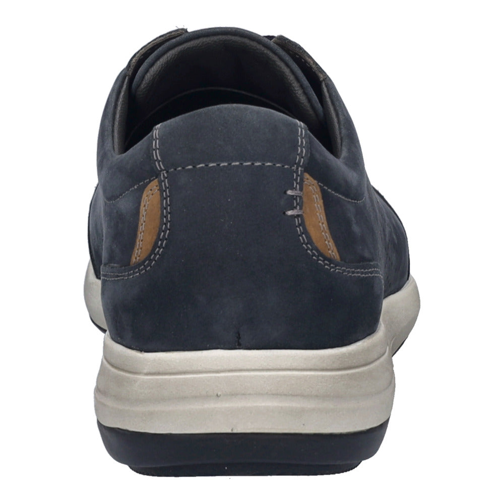 Josef Seibel Enrico 30 men's indigo blue leather lace-up shoes with arch support and white sole.