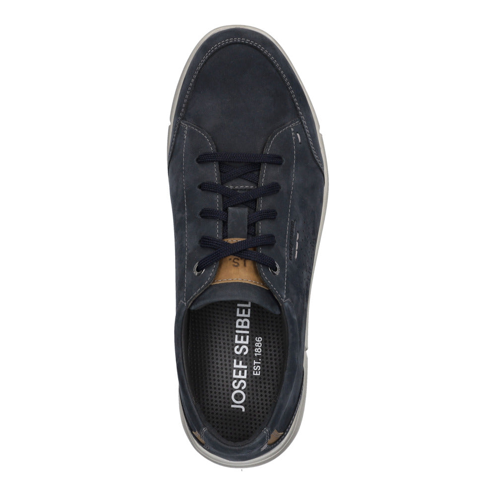 Josef Seibel Enrico 30 men's indigo blue leather lace-up shoes with supportive arch, stylish design, and casual comfort.