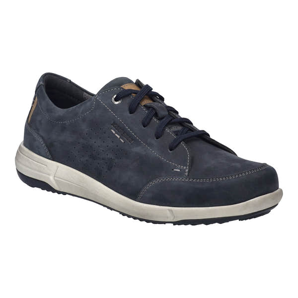 Josef Seibel Enrico 30 men's indigo blue leather lace-up shoes with arch support and casual design.