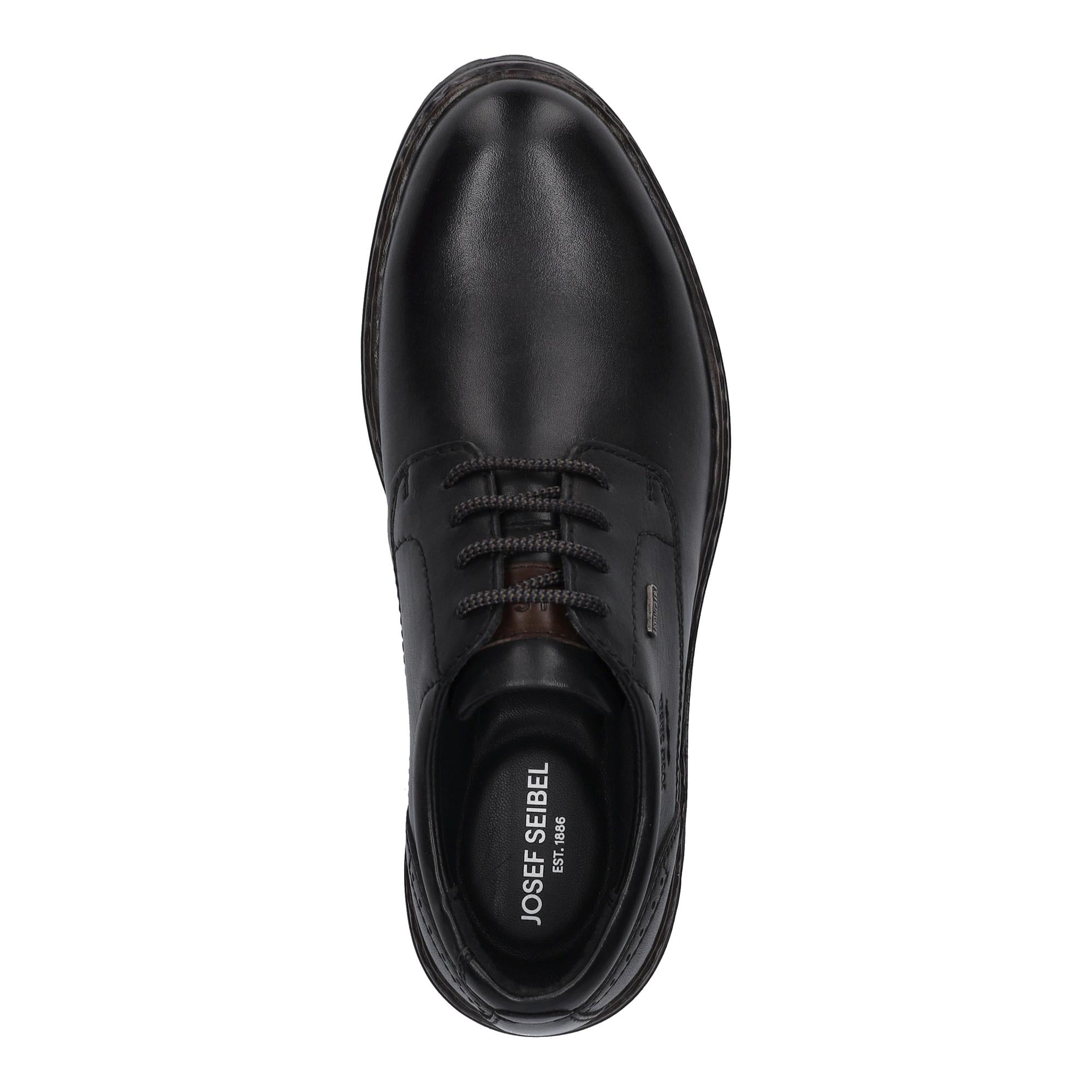 Josef Seibel Erroll 50 Men's black leather waterproof lace-up shoes with arch support and durable sole.