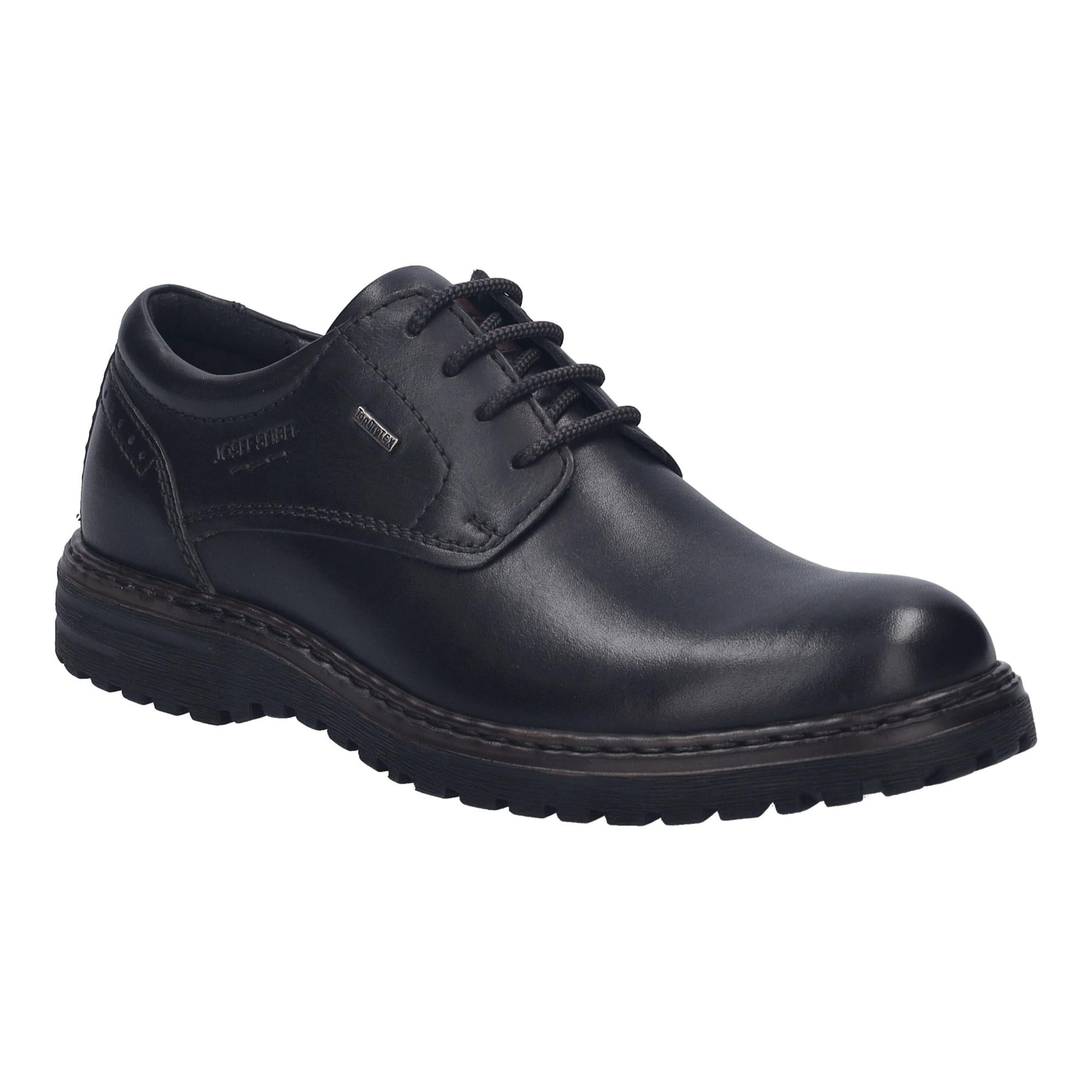 Josef Seibel Erroll 50 men's black leather waterproof lace-up shoes with arch support and stylish design.
