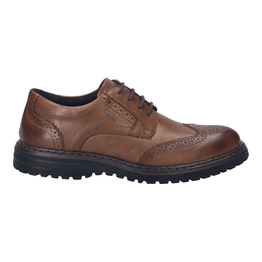 Josef Seibel Erroll 59 men's cognac leather waterproof lace-up shoes with arch support and brogue detailing.