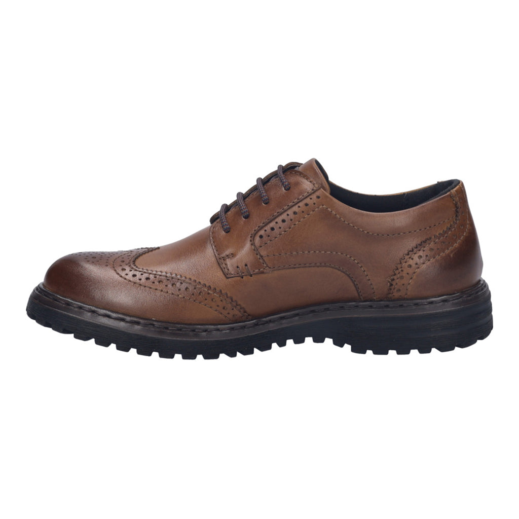 Josef Seibel Erroll 59 men's cognac leather waterproof lace-up shoes with arch support and decorative perforations.