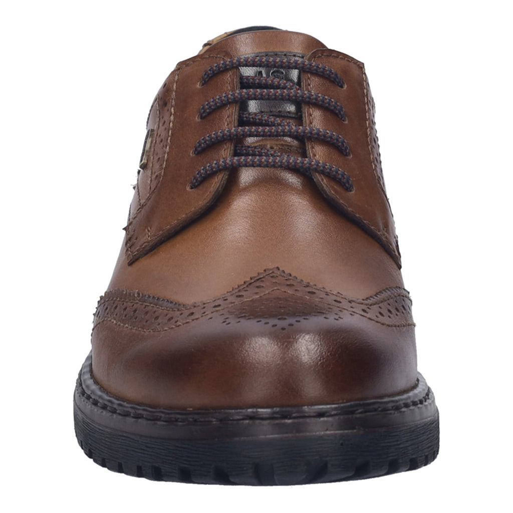 Josef Seibel Erroll 59 men's cognac leather waterproof lace-up shoes with arch support and brogue detailing.