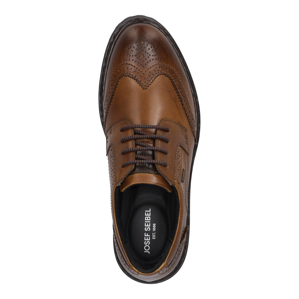 Josef Seibel Erroll 59 men's cognac leather waterproof lace-up shoes with arch support and brogue detailing.