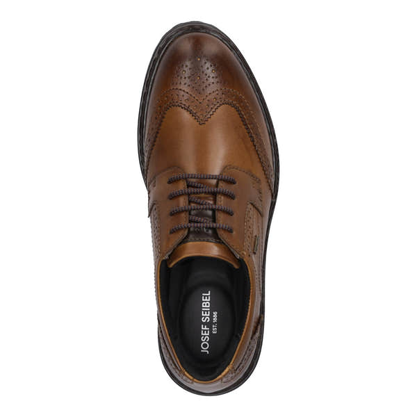Josef Seibel Erroll 59 men's cognac leather waterproof lace-up shoes with arch support and brogue detailing.