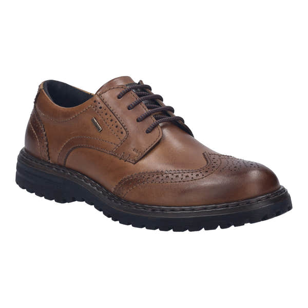 Josef Seibel Erroll 59 men's cognac leather waterproof lace-up shoes with arch support and brogue detailing.