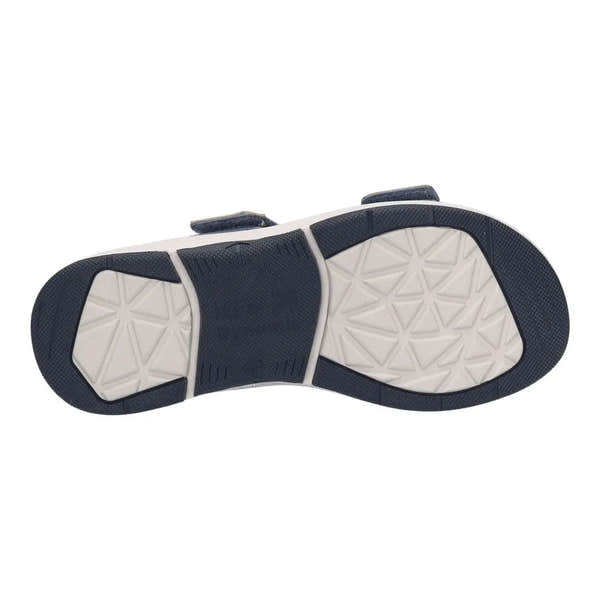 Josef Seibel Estelle 04 women's slate blue leather touch fastening sandals with flexible rubber outsole.