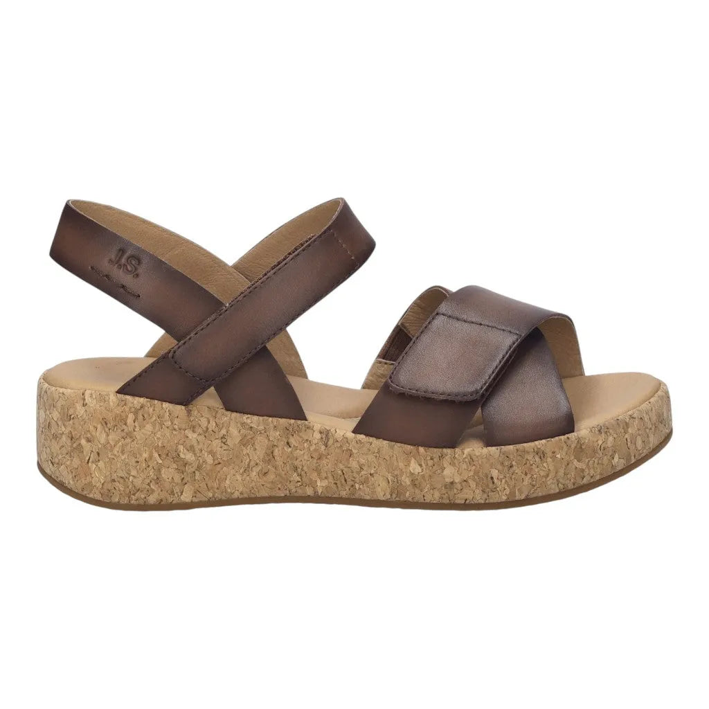 Josef Seibel Evita 03 women's cognac leather touch-fastening sandals with cork platform sole.