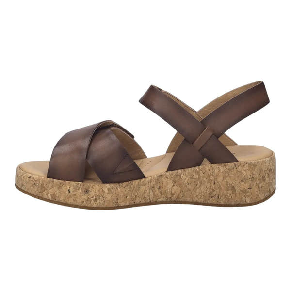 Josef Seibel Evita 03 women's cognac leather sandals with touch fastening straps and cork platform sole.