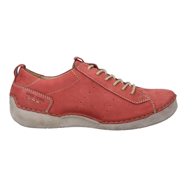 Josef Seibel Fergey 56 ladies hibiscus leather lace-up trainers with arch support, casual footwear, beige laces, and white sole.