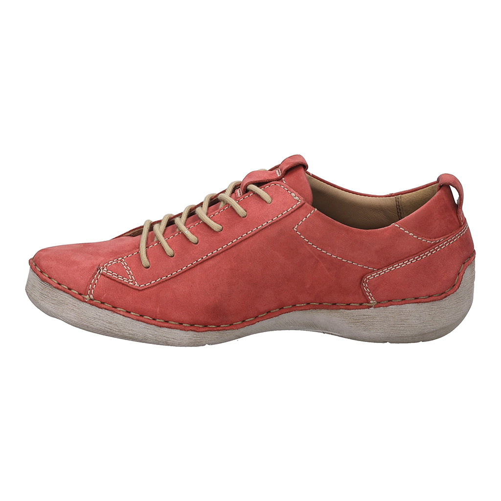 Josef Seibel Fergey 56 ladies hibiscus leather lace-up trainers with arch support and casual design.