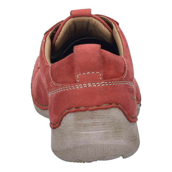 Josef Seibel Fergey 56 Ladies Hibiscus leather lace-up trainers with arch support and cushioned interior, rear view.