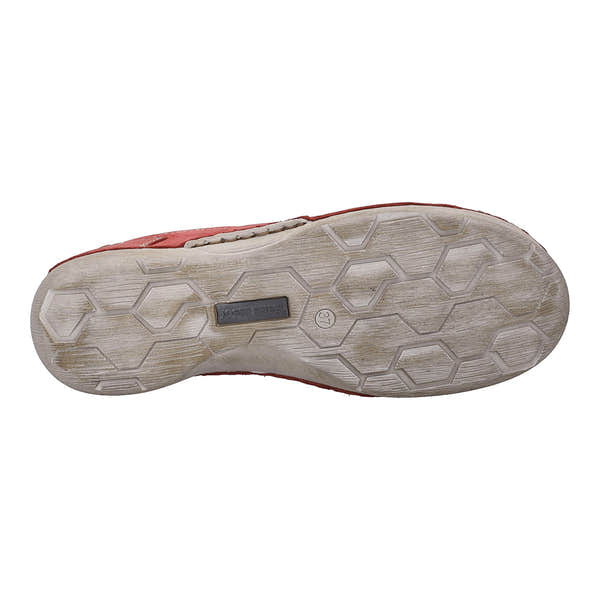 Josef Seibel Fergey 56 Ladies Hibiscus leather lace-up trainers with arch support, rubber outsole, and hexagonal tread pattern.