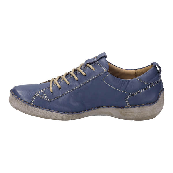 Josef Seibel Fergey 56 Ladies Navy Leather Lace-Up Trainers with arch support and casual slip-on design.