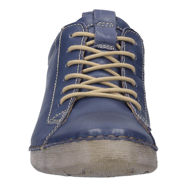 Josef Seibel Fergey 56 ladies navy leather lace-up trainers with arch support and beige laces.