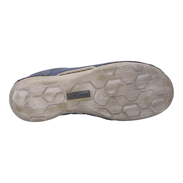 Josef Seibel Fergey 56 ladies navy leather lace-up trainers with arch support and textured rubber sole.