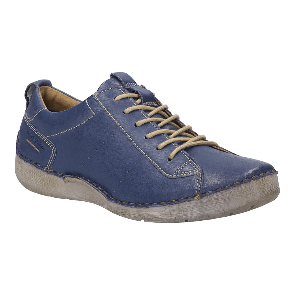 Josef Seibel Fergey 56 Ladies navy leather lace-up trainers with arch support, casual sneakers, comfortable footwear.