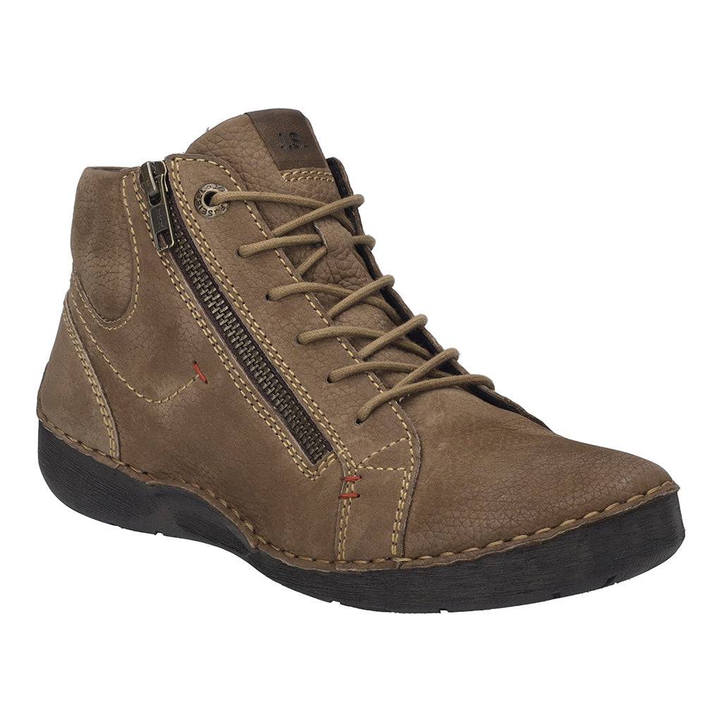 Josef Seibel Fergey 67 Ladies Castagne Brown Leather Arch Support Zip & Lace Ankle Boots-elevate your sole